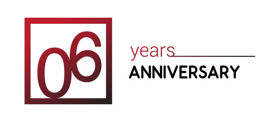 6th years anniversary design logotype with red color in square isolated on white background for anniversary celebration