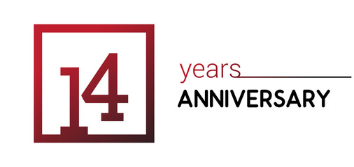 14th years anniversary design logotype with red color in square isolated on white background for anniversary celebration