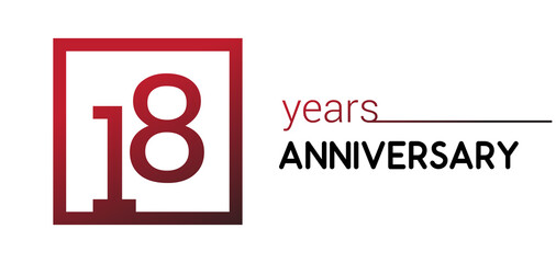 Obraz premium 18th years anniversary design logotype with red color in square isolated on white background for anniversary celebration