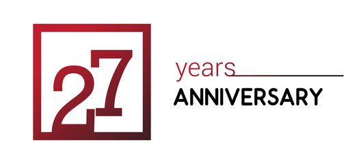 27th years anniversary design logotype with red color in square isolated on white background for anniversary celebration