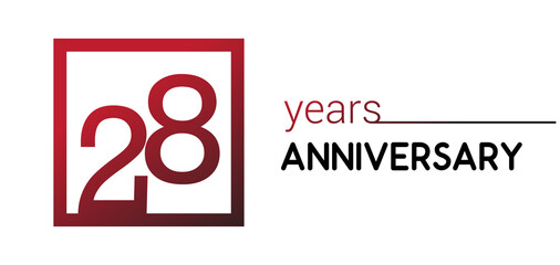 28th years anniversary design logotype with red color in square isolated on white background for anniversary celebration