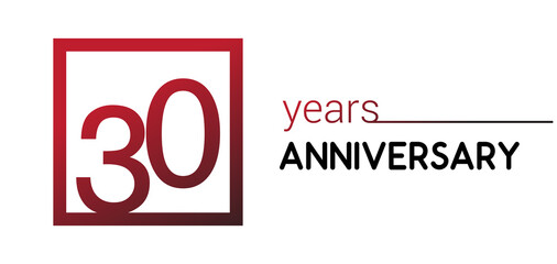 30th years anniversary design logotype with red color in square isolated on white background for anniversary celebration