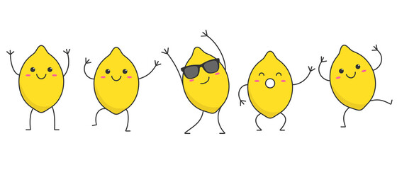 Character cartoon dancing lemons happy emotions set icon logo vector illustration.