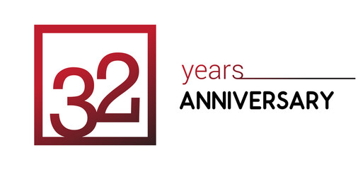 32nd years anniversary design logotype with red color in square isolated on white background for anniversary celebration