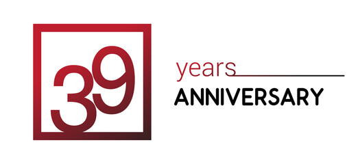 39th years anniversary design logotype with red color in square isolated on white background for anniversary celebration