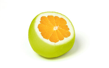 Fototapeta na wymiar Weird looking cut of green orange fruit