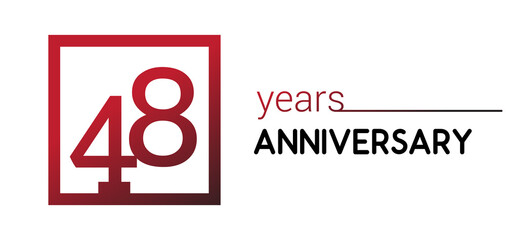 48th years anniversary design logotype with red color in square isolated on white background for anniversary celebration