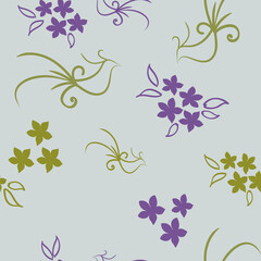 Vector illustration of a seamless floral pattern with birds isolated on grey background. Design for banner, poster, card, invitation and scrapbook