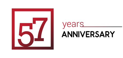 57th years anniversary design logotype with red color in square isolated on white background for anniversary celebration