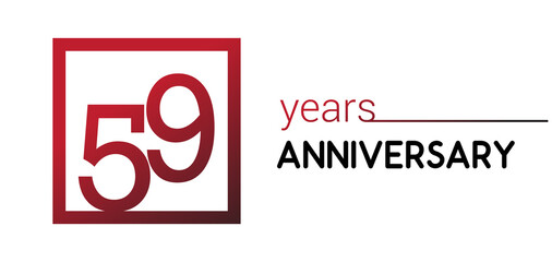 59th years anniversary design logotype with red color in square isolated on white background for anniversary celebration