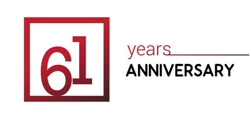 Obraz premium 61st years anniversary design logotype with red color in square isolated on white background for anniversary celebration