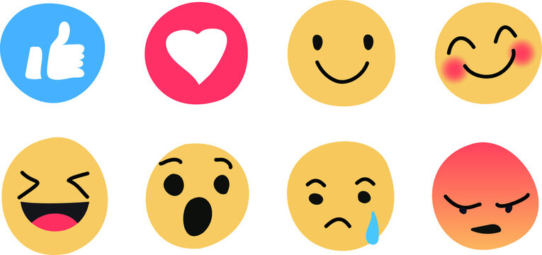 Vector Emoji Set with Different Reactions for Social Network Isolated on White Background. Modern Emoticons Collection in Flat Style Design Hand Drawn