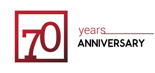 70th years anniversary design logotype with red color in square isolated on white background for anniversary celebration
