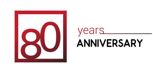80th years anniversary design logotype with red color in square isolated on white background for anniversary celebration