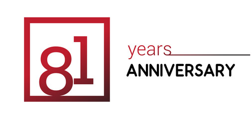 81st years anniversary design logotype with red color in square isolated on white background for anniversary celebration