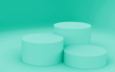 Abstract 3d green color cylinder podium minimal studio background.