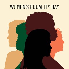 Women's Equality Day. Poster with different women. Female holiday