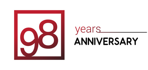 98th years anniversary design logotype with red color in square isolated on white background for anniversary celebration