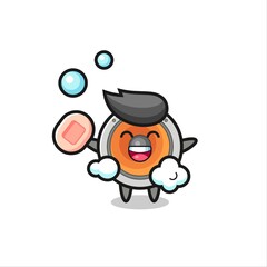 loudspeaker character is bathing while holding soap