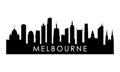 Fototapeta na wymiar Melbourne skyline silhouette. Black Melbourne city design isolated on white background.