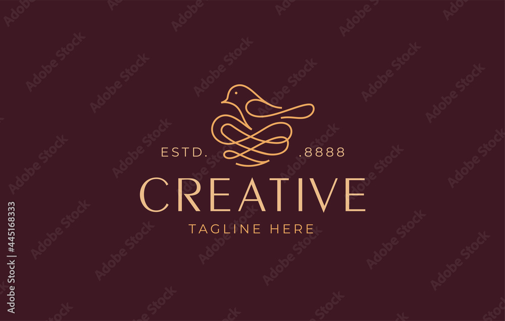 Wall mural bird and abstract nest logo design template. bird nest in one line art symbol icon line art vector