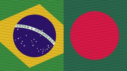 Fototapeta premium Bangladesh and Brazil Two Half Flags Together Fabric Texture Illustration