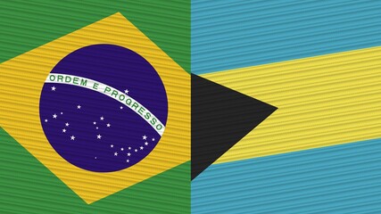 Obraz premium Bahamas and Brazil Two Half Flags Together Fabric Texture Illustration