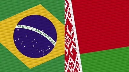 Belarus and Brazil Two Half Flags Together Fabric Texture Illustration