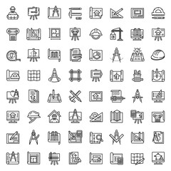Architect equipment icons set. Outline set of architect equipment vector icons for web design isolated on white background