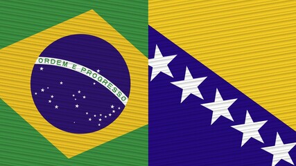 Bosnia and Herzegovina and Brazil Two Half Flags Together Fabric Texture Illustration