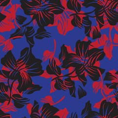 Fototapeta na wymiar Red Floral Seamless Pattern Background