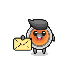cartoon illustration of loudspeaker holding a yellow letter