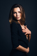 girl brunette beauty model in a black jacket