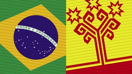 Chuvashia and Brazil Two Half Flags Together Fabric Texture Illustration