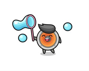 happy loudspeaker cartoon playing soap bubble