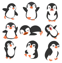 Cute little penguin  isolated vector set
