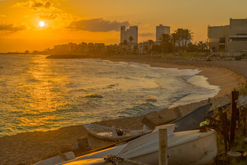 Sunrise view of the Carmel Beach, towards Bat Galim, Haifa