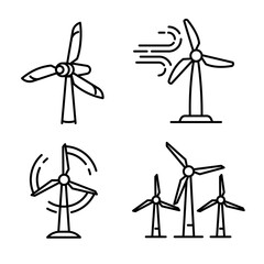 Wind turbine icons set. Outline set of wind turbine vector icons for web design isolated on white background
