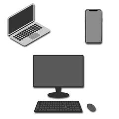 Computer, laptop, phone. Vector illustration. Set of gadgets. Modern gadgets. Electronics.