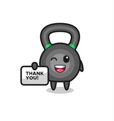 the mascot of the kettleball holding a banner that says thank you