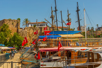 Fototapeta na wymiar ANTALYA, TURKEY: Pleasure craft sailing ship decorated as a pirate.