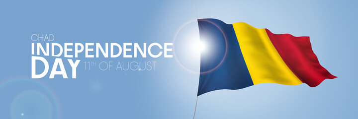 Chad happy independence day greeting card, banner with template text vector illustration