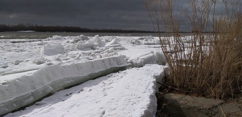 Last ice on the river Irtysh, Omsk region, Siberia    