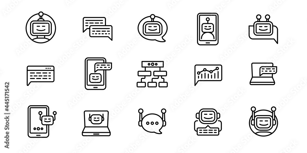 Poster chatbot icons set. outline set of chatbot vector icons for web design isolated on white background