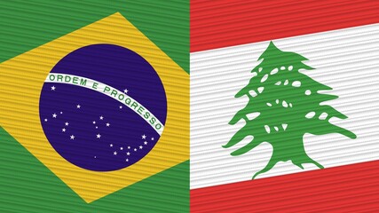 Lebanon and Brazil Two Half Flags Together Fabric Texture Illustration