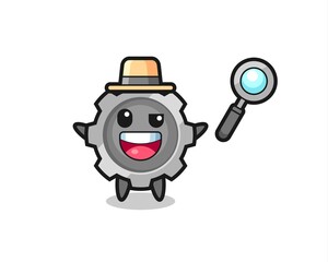 illustration of the gear mascot as a detective who manages to solve a case