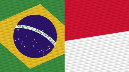 Monaco and Brazil Two Half Flags Together Fabric Texture Illustration