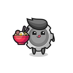 Fototapeta premium cute gear character eating noodles