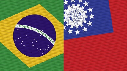Fototapeta premium Myanmar Burma and Brazil Two Half Flags Together Fabric Texture Illustration