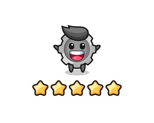 the illustration of customer best rating, gear cute character with 5 stars